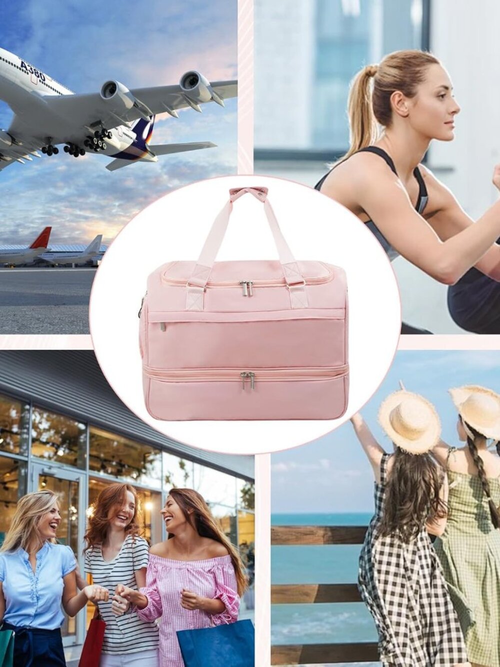 Travel Duffle Bag for Women, Carry-On Weekender with Shoe Compartment - Picture 9 of 9